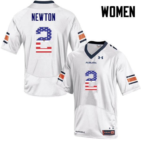 Women #2 Cam Newton Auburn Tigers USA Flag Fashion College Football Jerseys-White
